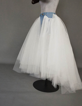 White Ruffle Slit Tulle Skirt Outfit Women Plus Size Floor Length Tulle Skirt image 3