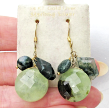 Vtg Gold Sterling Silver Big Green Fluorite Bead Dangle Earrings - $18.60