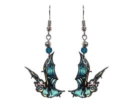 Bat Earrings Halloween Themed Graphic Acrylic Dangles - Womens Art Fashion Handm - $17.81