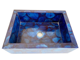 Bathroom And Kitchen Decorative Wash Basin Sink Made Of Blue Agate Stone Decor - £562.65 GBP+