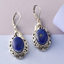 Natural Lapis Lazuli Earrings - Platinum Over Copper W Magnet &amp; Stainless Steel - $19.79