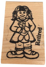 Touche Rubber Stamp Little Girl with Teddy Bear Pigtails Cute Toy Card Making - £7.04 GBP