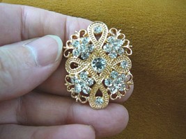(bb604-29) white rhinestone crystal ornate swirl floral gold tone brooch pin - £12.51 GBP