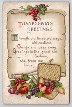 Thanksgiving Greetings Poem On Scroll Fruit Basket Postcard K28 - £5.55 GBP