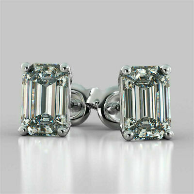 Primary image for Estate 3ct Simulated Diamond 10k Solid White Gold Plated Silver Stud Earrings