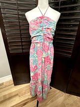 Lush Women&#39;s Pink Floral Halter Midi Dress Smocked Back L NWT - $29.91