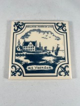 Vintage Holland America Line MS Veendam Ceramic Coaster Trivet Delft Blue Design - £3.69 GBP