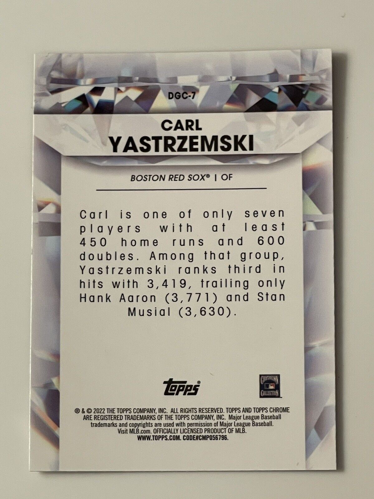 2022 Topps Chrome Carl Yastrzemski Refractor Red Sox HOF - Diamond Greats #DGC-7 Item image 3