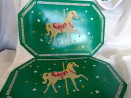 Vintage Christmas Placemats Carousel Horse Rubber Set of 4 Kmart 17&quot; x 12&quot; - £13.29 GBP