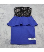 Bloom Dress Womens Small Blue Black Mini Ruffle Peplum Strapless Cocktai... - £19.59 GBP