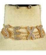Gold SEXY Worded Crystal Choker Trendy Chain Set Bling Rhinestone - £21.96 GBP