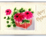 Merry Christmas Poinsettias High Relief Embossed Airbrushed DB Postcard W7 - $4.90
