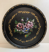 VTG Nashco Products New York Metal Tray Hand Painted Purple Rose Tole Nash Co. - £15.88 GBP