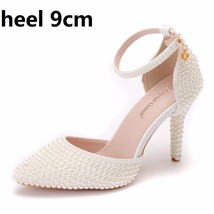 Crystal Queen Pointed Toe White Ivory  Wedding Shoes Thin High Heels Pumps Brida - £58.01 GBP