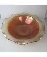 Vintage Iridescent Marigold Carnival Glass Decorative Bowl  Leaf Etched ... - £11.32 GBP