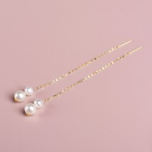 PureGold Earrings Long Natural Freshwater pearl white 4.5-5/6-6.5AU750 Brand Jew - £53.04 GBP