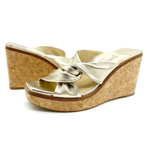 Jimmy Choo Womens EU41 Narisa Gold Metallic Cork Wedge Sandal Square Toe... - $192.36