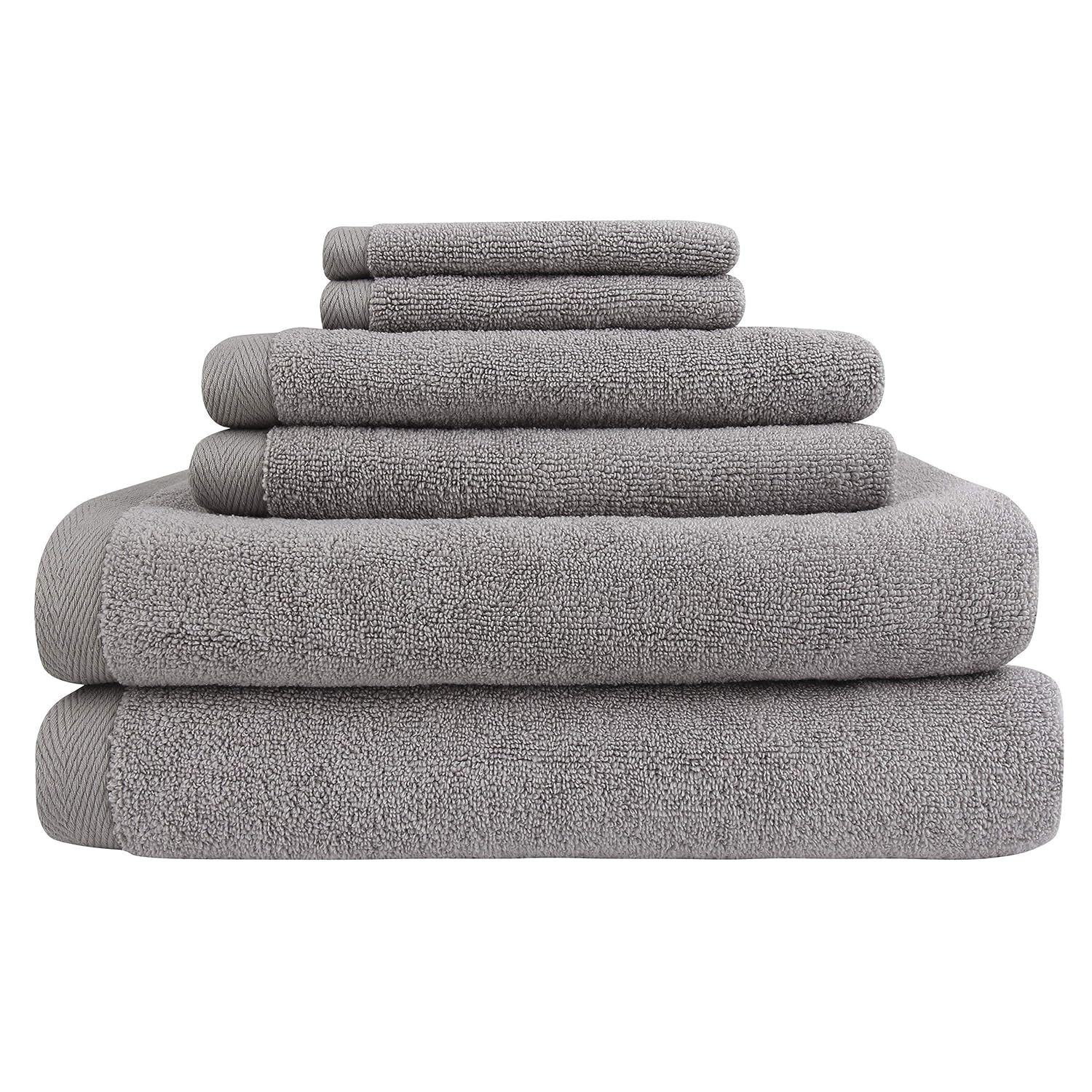 Flat Loop Quick-Dry, 6 Pc Bath Towels Set, Ash