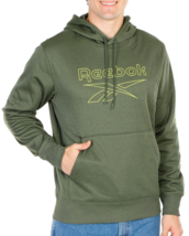 Reebok Hoodie Mens Medium Box Tech Jump Active Fleece Olive Sweatshirt Logo NWT - $32.29