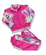 VINTAGE 1980s 1990s Pierre Cardin Windbreaker set Jacket &amp; Pants Pink Fl... - $43.99