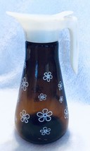 Vintage Amber Brown Glass Syrup Dispenser White Daisy Flower Pattern - $18.70
