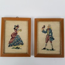 Needlepoint Set Colonial Courting Couple Portraits Framed Vintage Handcr... - $24.74