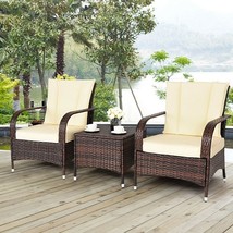 3 Piece Outdoor Patio Rattan Wicker Furniture Set Cushion Chairs Table Garden