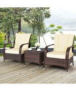 3 Piece Outdoor Patio Rattan Wicker Furniture Set Cushion Chairs Table G... - £397.70 GBP