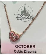 Disney Parks Mickey CZ Rose October Faux Birthstone Necklace Gold Color NEW - $650.25 MXN