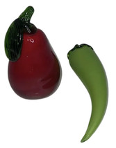 Murano Style Blown Art Glass Green Chili Pepper & Red Egg Plant ? / Squash ? K2 - £11.18 GBP