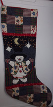 Vintage  Quilted Appliqued Snowman With Jingle Bells Christmas Stocking - $19.99