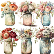Flower Jar Sticker Set Floral Scrapbook Stationery Journal  Adhesive Dec... - £5.95 GBP