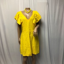 A New Day Yellow Linen Rayon Dress Womens 6 Flutter Sleeve V Neck - $14.70