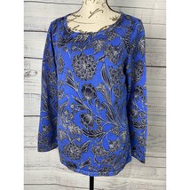 Talbots Shirt Women’s Mp Floral Scoop Neck 3/4 Sleeves Cotton Knit Blue Black - $13.36