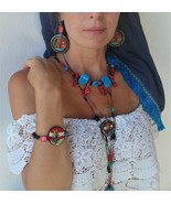 Painted Set Long Necklace Bracelet Earrings inspired by Ancient Greek Mi... - £88.32 GBP