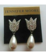 Jennifer Moore Paved Rhinestone Tulip Faux Pearl Pierced Earrings - £21.11 GBP