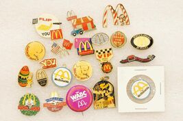 Vintage Pinback Button Lot McDonalds Employee Badge Lapel Pins Food Adve... - $34.64