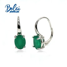 Natural green agate oval 7*9gemstone earrings 925 sterling silver simple fashion - £39.40 GBP