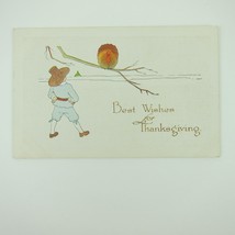 Thanksgiving Postcard Wild Turkey in Tree Pilgrim Embossed Antique - $9.99