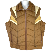 High Sierra Vtg Striped Brown Ski Zip Puffy Vest Large Mens Nylon Poly Mervyns - £43.81 GBP