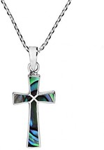 Minimalism Christian Cross Abalone Shell 925 Sterling Silver Pendant Necklace 18 - £64.09 GBP