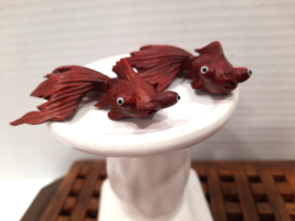 Vintage Pair Koi Fish Sculptures Japanese Rosewood Hand Carved Wood Asian 3&quot; ea. - £20.36 GBP