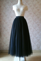 Black Dot A-line Long Tulle Skirt Women Plus Size Fluffy Tulle Skirt image 1