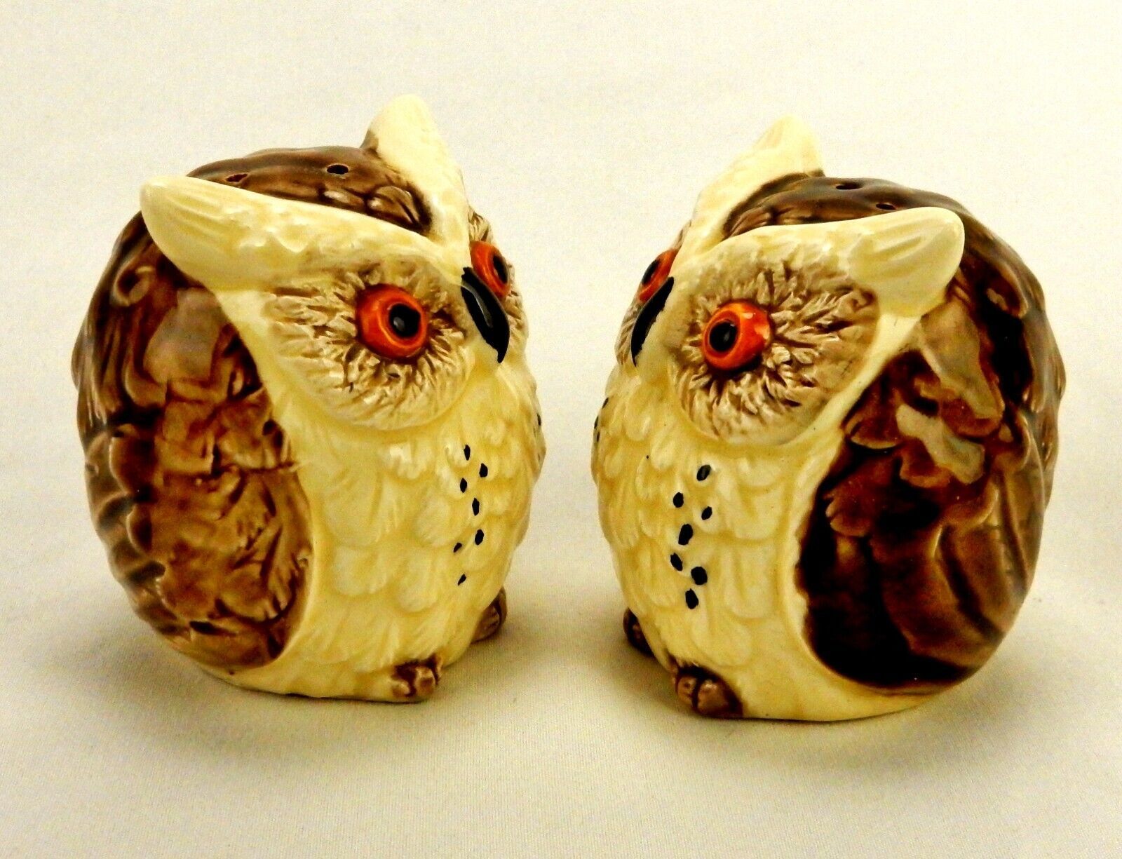 Porcelain Salt & Pepper Shakers, Brown Owls, Vintage 1970s, Enesco, Japan - $14.65