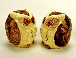 Porcelain Salt & Pepper Shakers, Brown Owls, Vintage 1970s, Enesco, Japan - £11.71 GBP