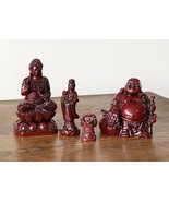Red Resin BUDDHA &amp; KWAN YIN Figurines, 4 Pc Collection, Small Feng Shui ... - £14.15 GBP