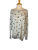 Women&#39;s Lane Bryant Striped Grey Polka Dot Pullover Sweater Blouse Size 22/24 - £22.77 GBP