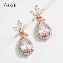 ZAKOL Water Drop Zirconia Crystal Bridal Dangle Earrings for Elegent Brides Fash - £7.76 GBP