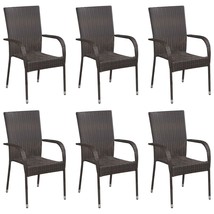 Stackable Outdoor Chairs 6 pcs Poly Rattan Brown - £191.55 GBP