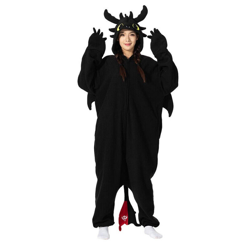Adult Kids Black Toothless Kigurumi Pajamas Animal Cosplay Halloween Costume